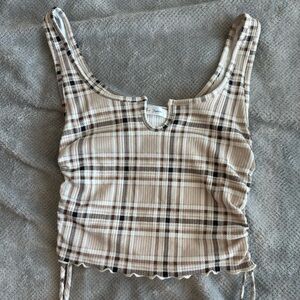 Blue Jasmine Checkered Beige Crop Top
